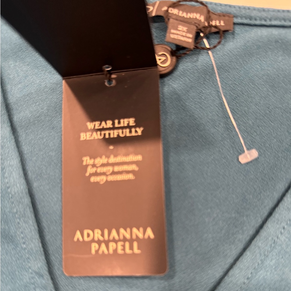ADRIANNA PAPELL Blouse Swiss Dot Semi-Sheer 3/4 Sleeve Dressy Ink Blue Size 2X - Picture 9 of 9